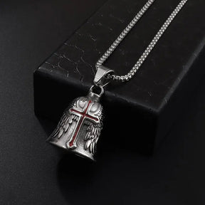 Red Cross Silver-Plated Wings Motorcycle Bell Pendant Necklace