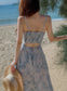 Floral Spaghetti Strap Dress Elastic Ruched Sexy Hollow Backless Party Dress