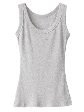 Women Ribbed Tank Top Solid Sleeveless Round Neck Top