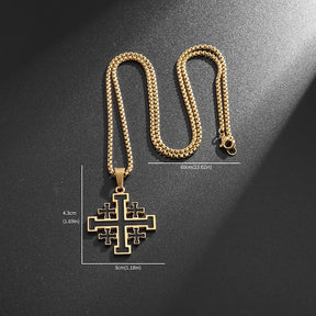 Jerusalem Stainless Steel Cross Necklace Templar Pendant for Men Vintage Christian Statement Jewelry