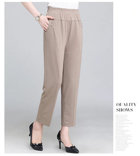 Spring Summer Pants Thin Elastic Waist Loose Cotton