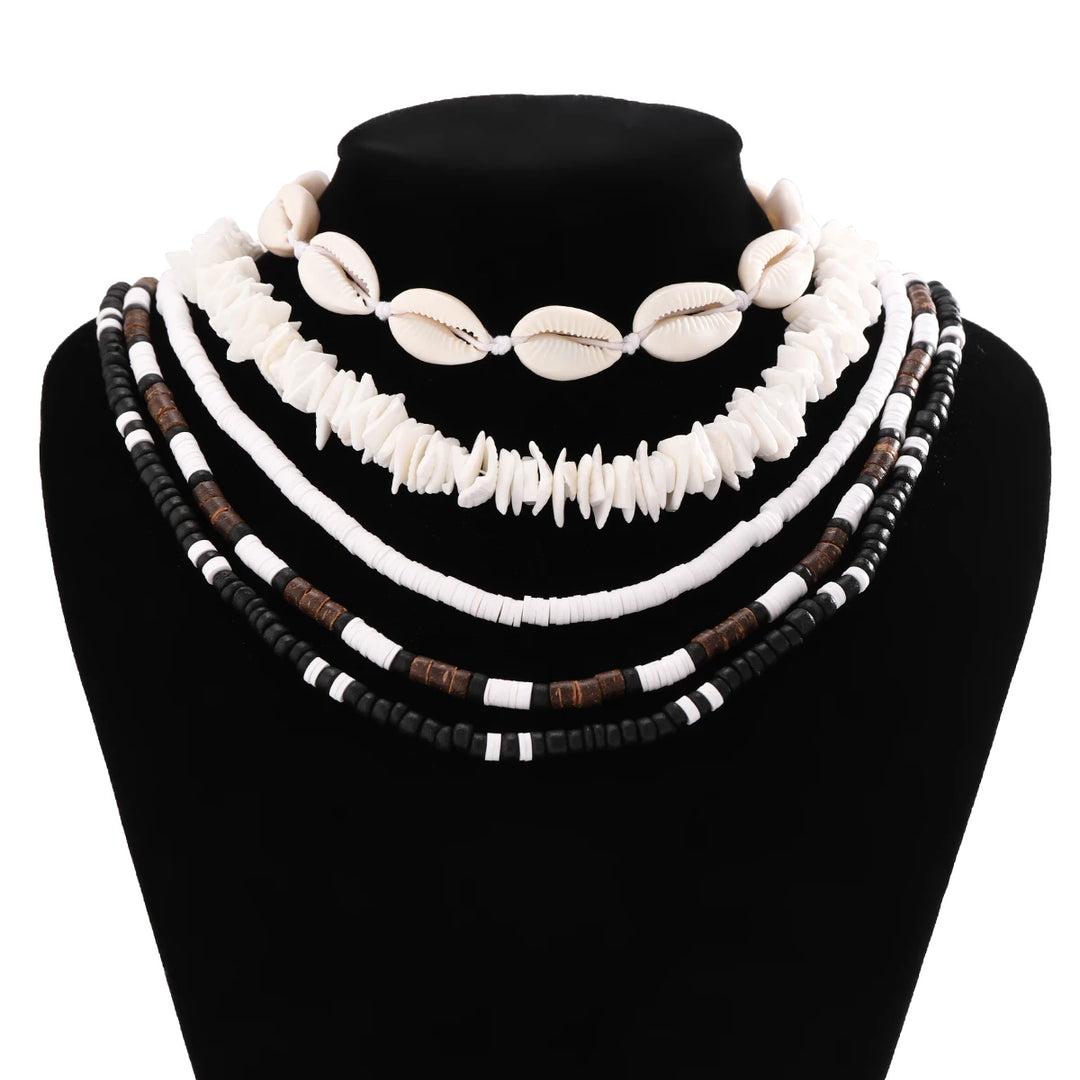 Shell Decorated Chain Bohemian shell necklace punk wooden bead chain – nowadaysfashion