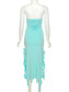 Elegant Strapless Dress Women Irregular Tassel Skinny Split Maxi Bodycon