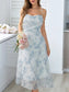 Floral Spaghetti Strap Dress Elastic Ruched Sexy Hollow Backless Party Dress