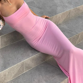 Solid Sleeveless Backless Elegant Sexy Bodycon Y2K Maxi Prom Dress