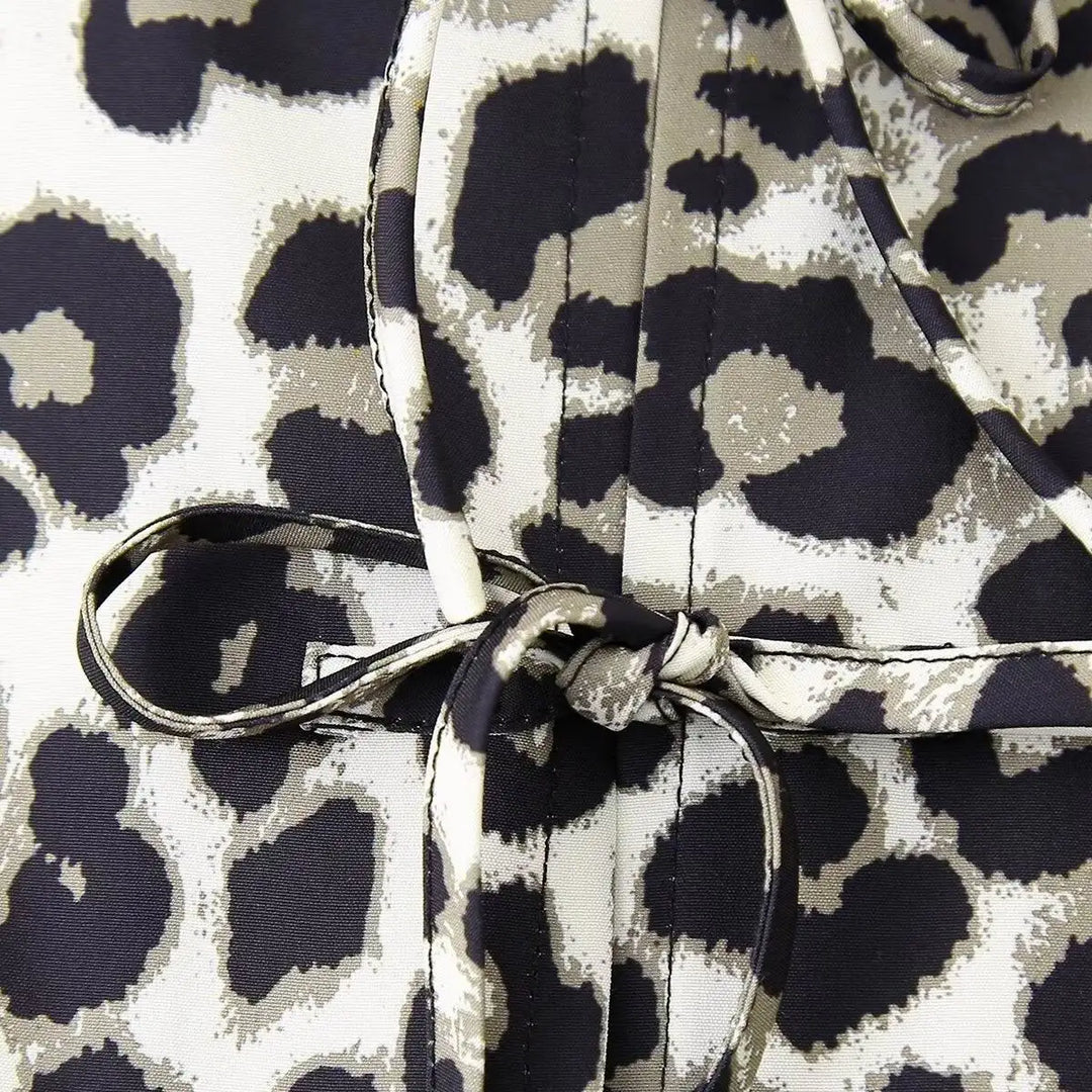 Leopard Blouse Puff Sleeve Crop Top Women's Summer Clothing