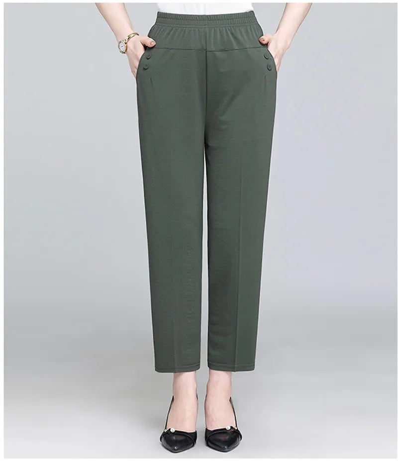 Spring Summer Pants Thin Elastic Waist Loose Cotton