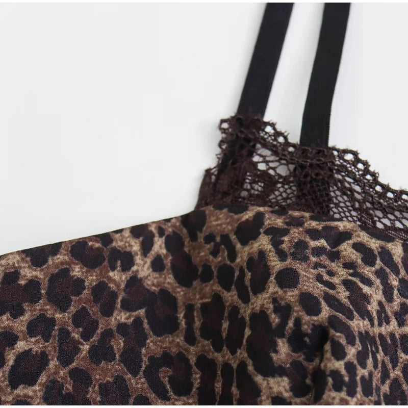 Leopard Print Sling Women Sexy Tube Top Sleeveless Backless Lace Slim Tanks Tops