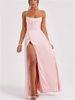 Formal Dress Elegant Solid Color Backless Split Evening Gown