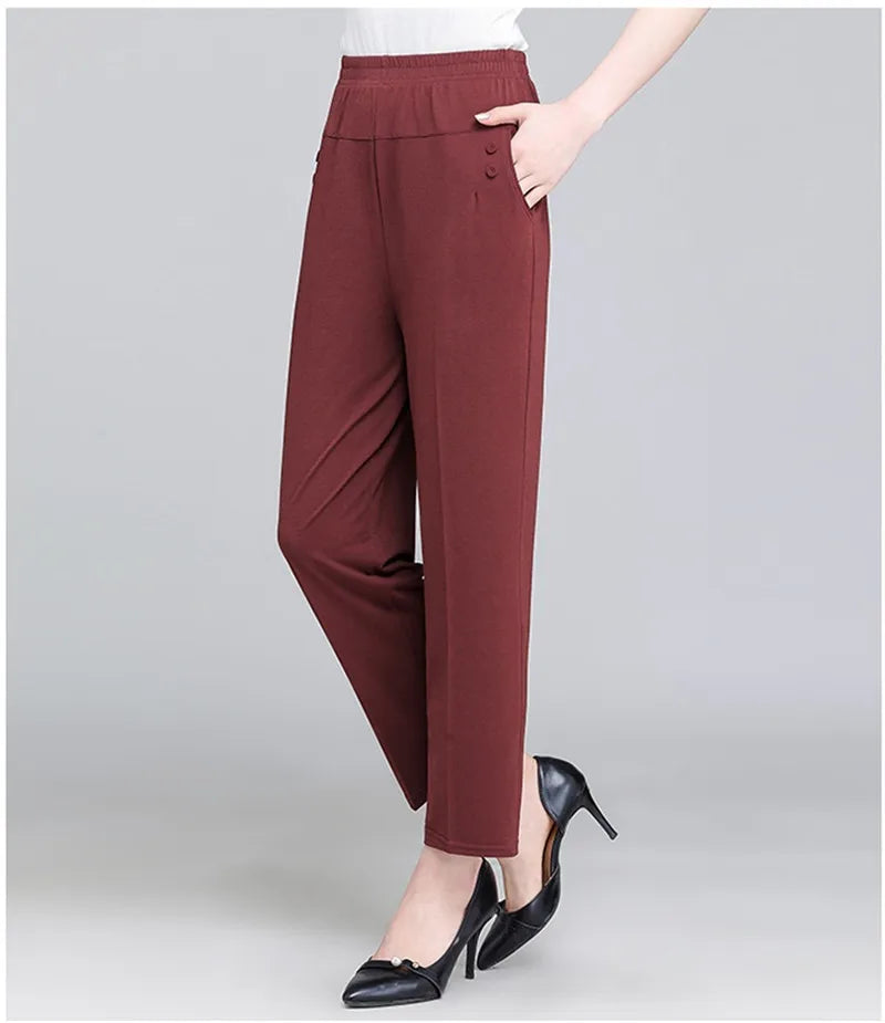 Spring Summer Pants Thin Elastic Waist Loose Cotton