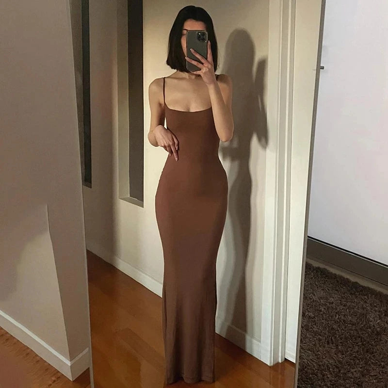 Satin Slip Sleeveless Backless Maxi Dress Women Y2K