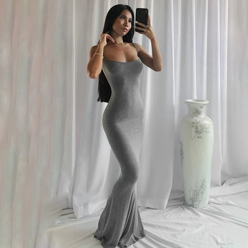 Satin Slip Sleeveless Backless Maxi Dress Women Y2K