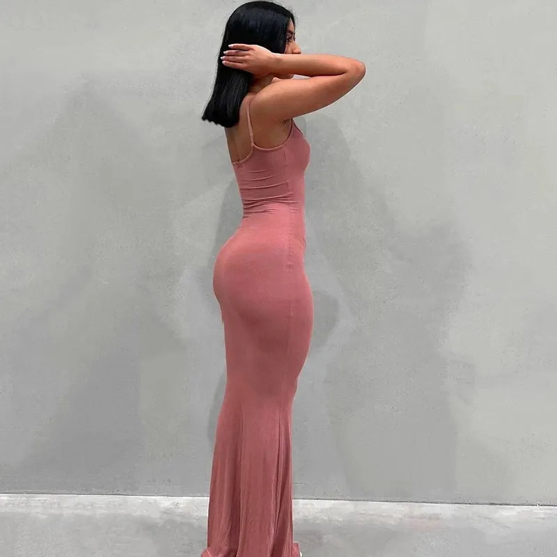 Satin Slip Sleeveless Backless Maxi Dress Women Y2K