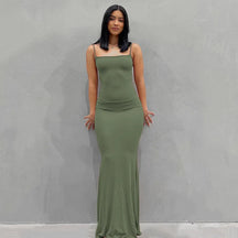 Satin Slip Sleeveless Backless Maxi Dress Women Y2K