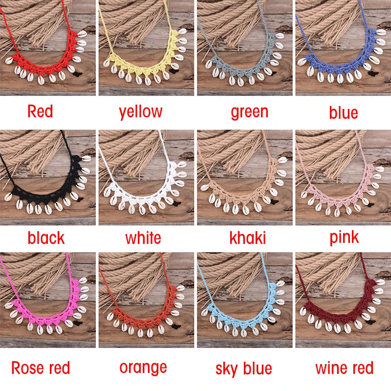Shell Choker Necklace Natural Sea Cowrie Shell Rope Chain Choker Necklace
