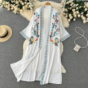 Retro Embroidery Sun Protection Shirt  Chiffon Long Streetwear