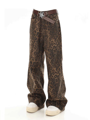 Baggy Leopard Print Y2k Jeans Women