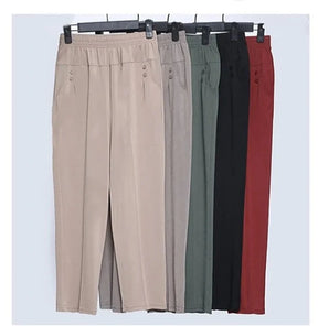 Spring Summer Pants Thin Elastic Waist Loose Cotton