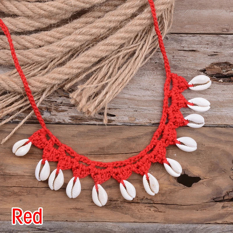 Shell Choker Necklace Natural Sea Cowrie Shell Rope Chain Choker Necklace