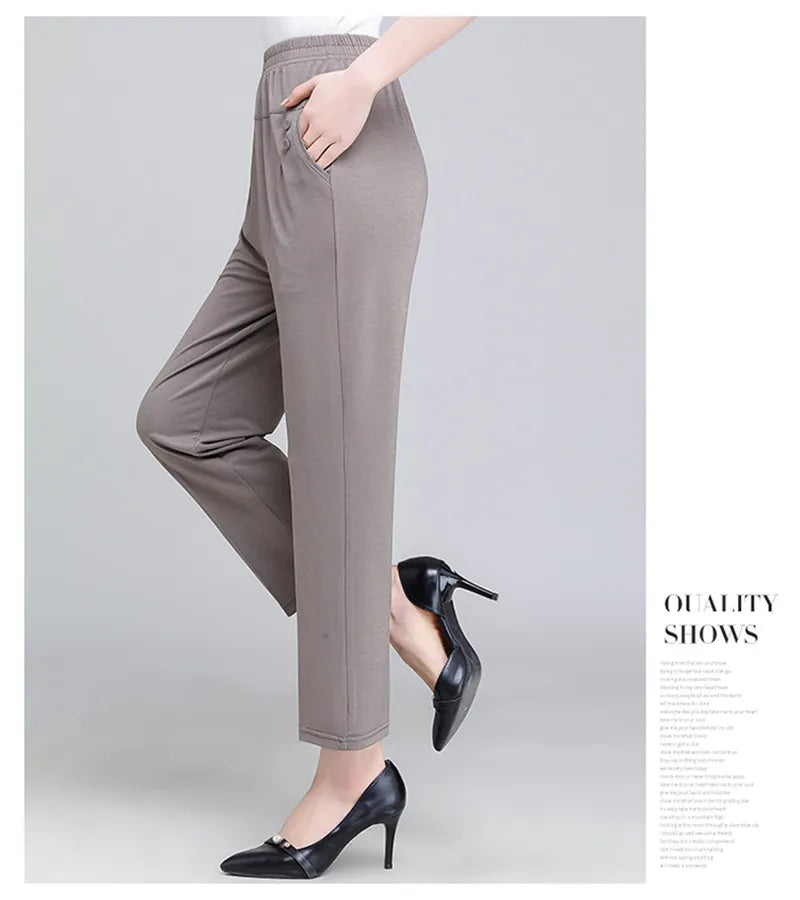 Spring Summer Pants Thin Elastic Waist Loose Cotton