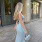 Knitted Fabric Hanging Strap Open Back Dress Solid Color Beach Long Dress