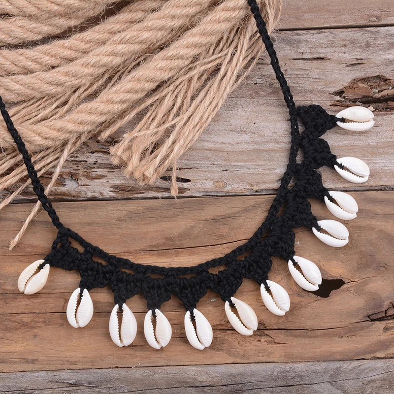 Shell Choker Necklace Natural Sea Cowrie Shell Rope Chain Choker Necklace
