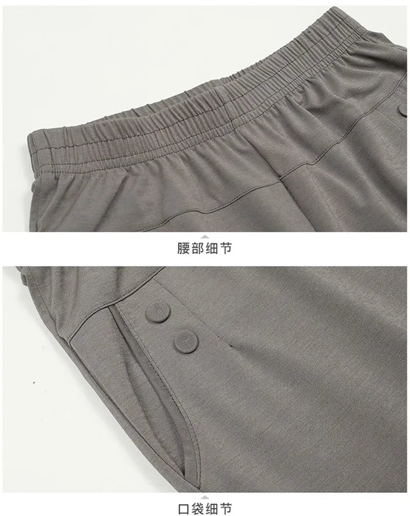 Spring Summer Pants Thin Elastic Waist Loose Cotton