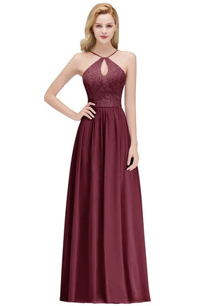 Sexy Backless Spaghetti Straps Halter Neck Lace Evening Dresses