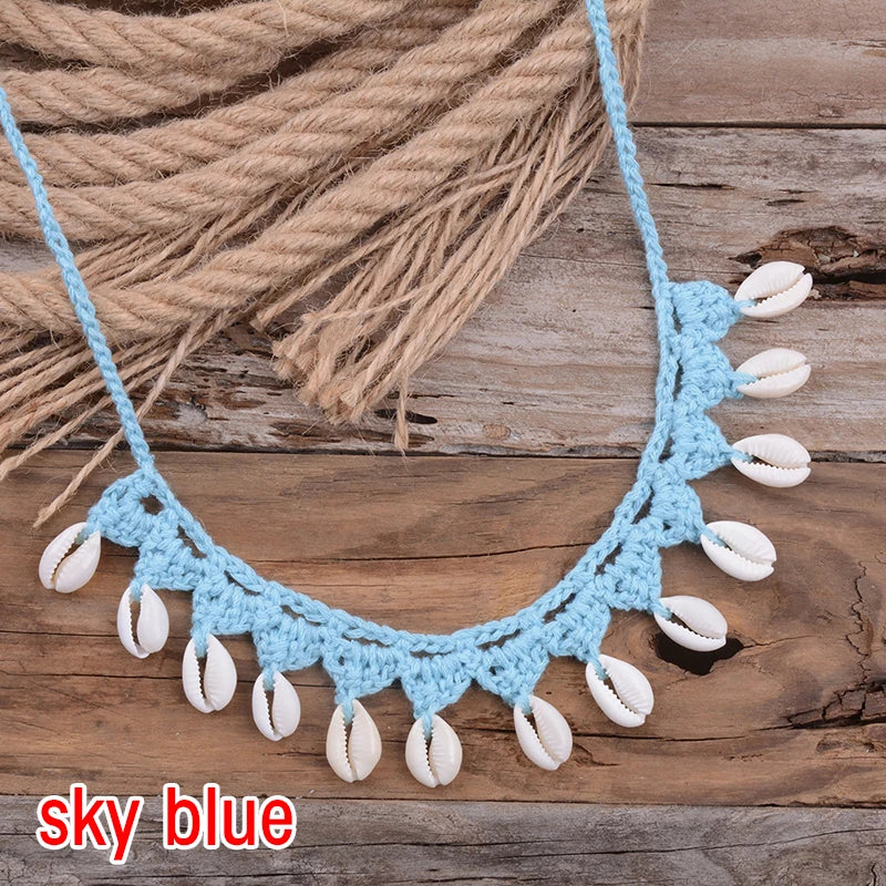 Shell Choker Necklace Natural Sea Cowrie Shell Rope Chain Choker Necklace