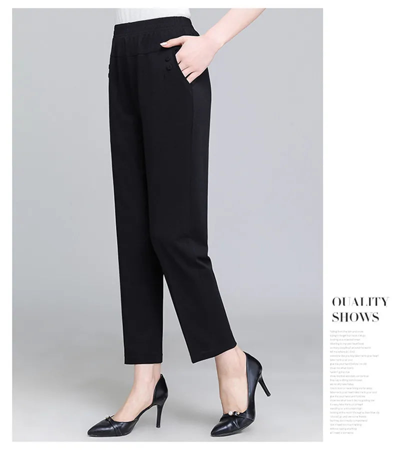 Spring Summer Pants Thin Elastic Waist Loose Cotton