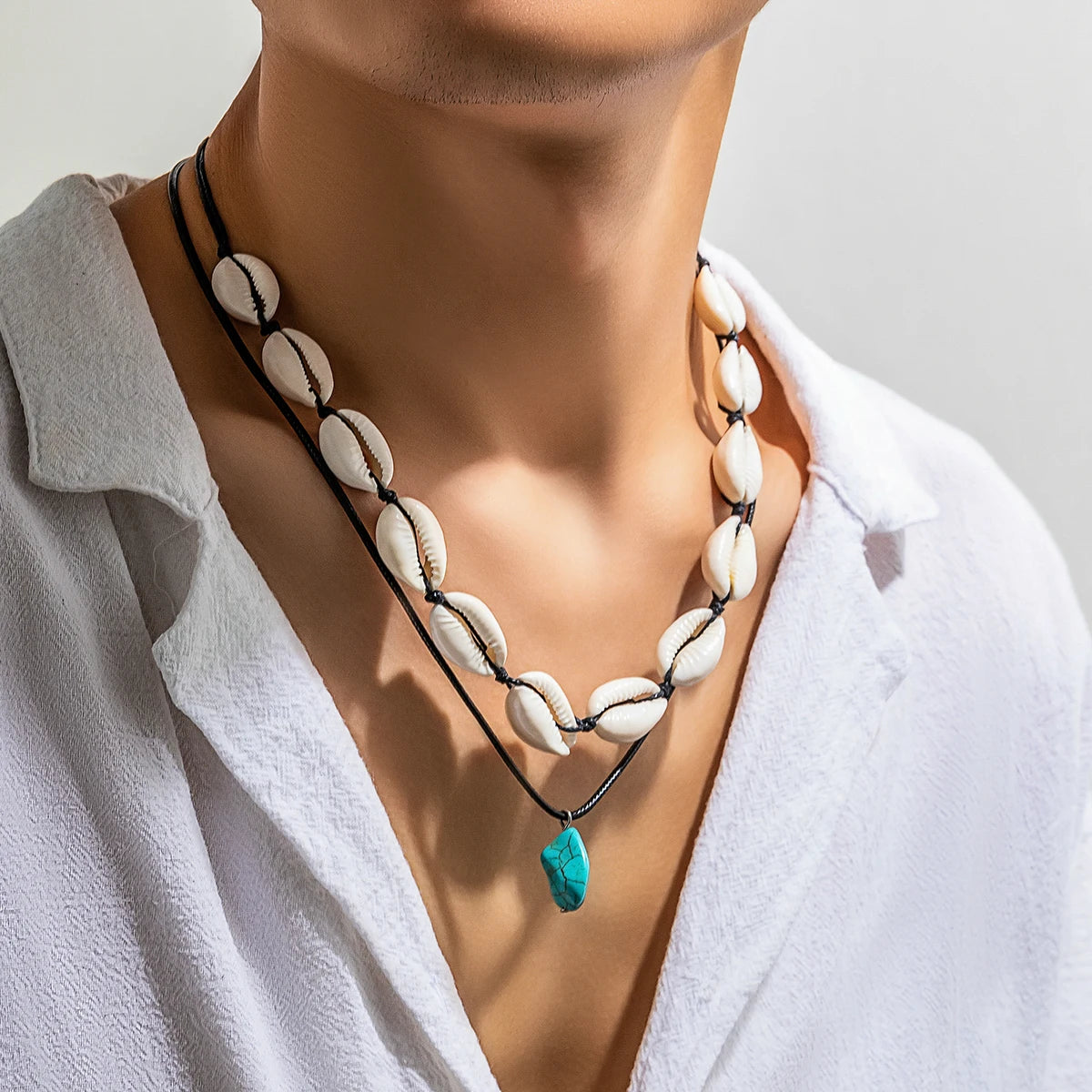 Summer Shell Choker With Stone Pendant Necklace