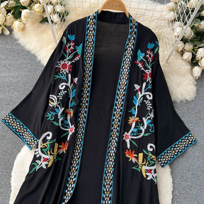 Retro Embroidery Sun Protection Shirt  Chiffon Long Streetwear