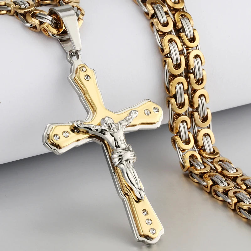 Crystal Jesus Christ Holy Crucifix Cross Pendant Necklace