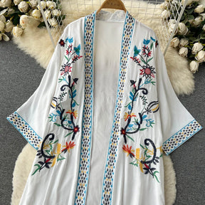 Retro Embroidery Sun Protection Shirt  Chiffon Long Streetwear