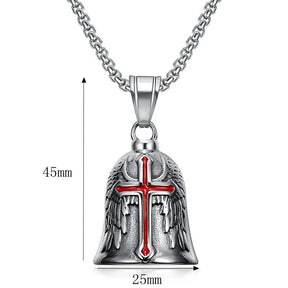 Red Cross Silver-Plated Wings Motorcycle Bell Pendant Necklace