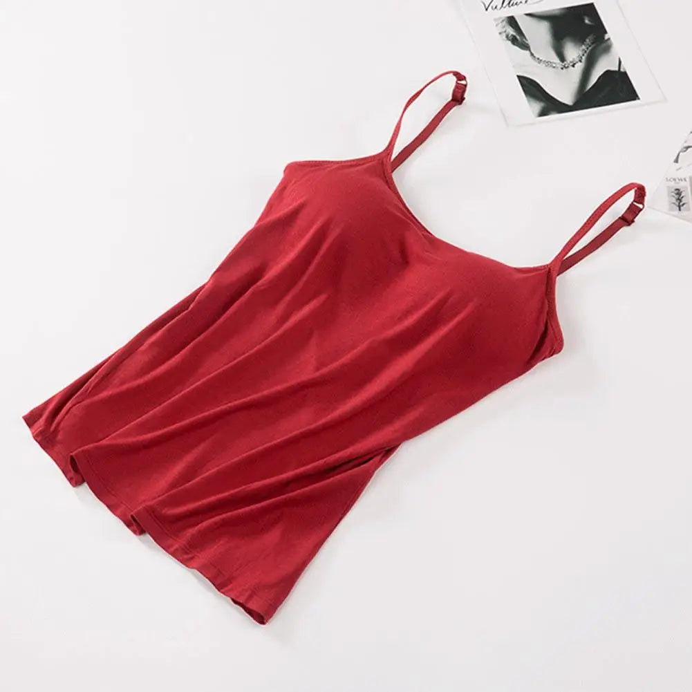 Solid Tank Tops Adjustable Strap Built In Cup Padded Wireless Camisole Camis Vest
