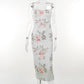 Elegant Flower Print Suspender Dress Women Fashion Off Shoulder Backless Midi Dresses
