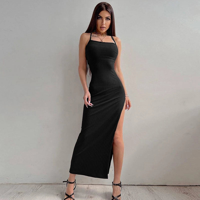 Backless Halter Neck Split Bandage Bodycon Dress