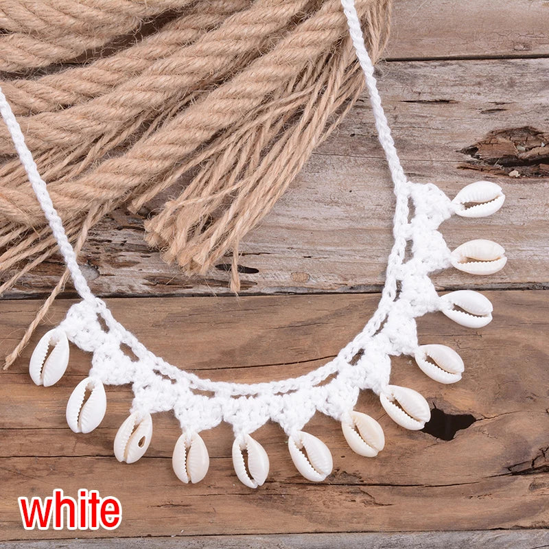 Shell Choker Necklace Natural Sea Cowrie Shell Rope Chain Choker Necklace