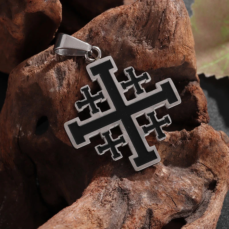 Jerusalem Stainless Steel Cross Necklace Templar Pendant for Men Vintage Christian Statement Jewelry