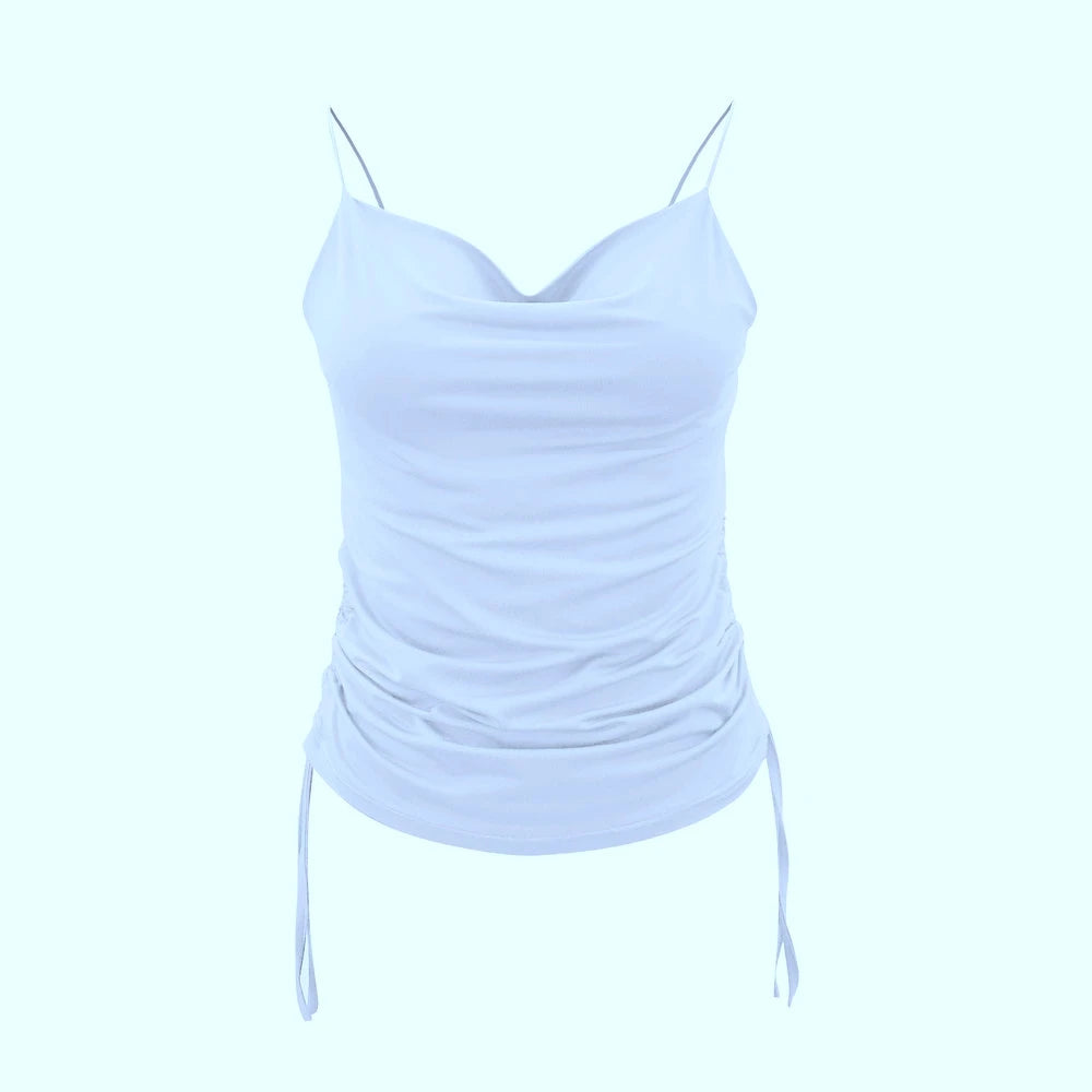 Tank Top V Neck Camisole Cami Drawstring Spaghetti Strap Top