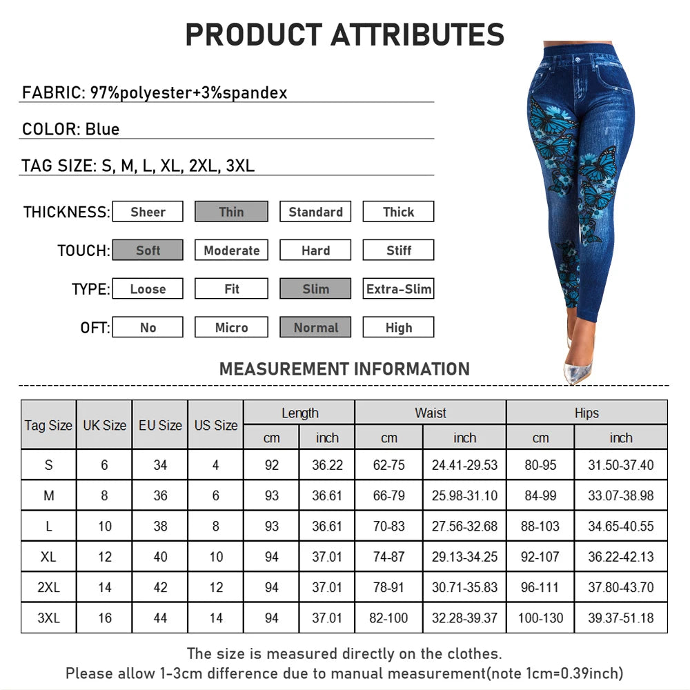 Plus Size Oversized Women High Waist Stretchy Legging Denim Look Skinny Jeggings