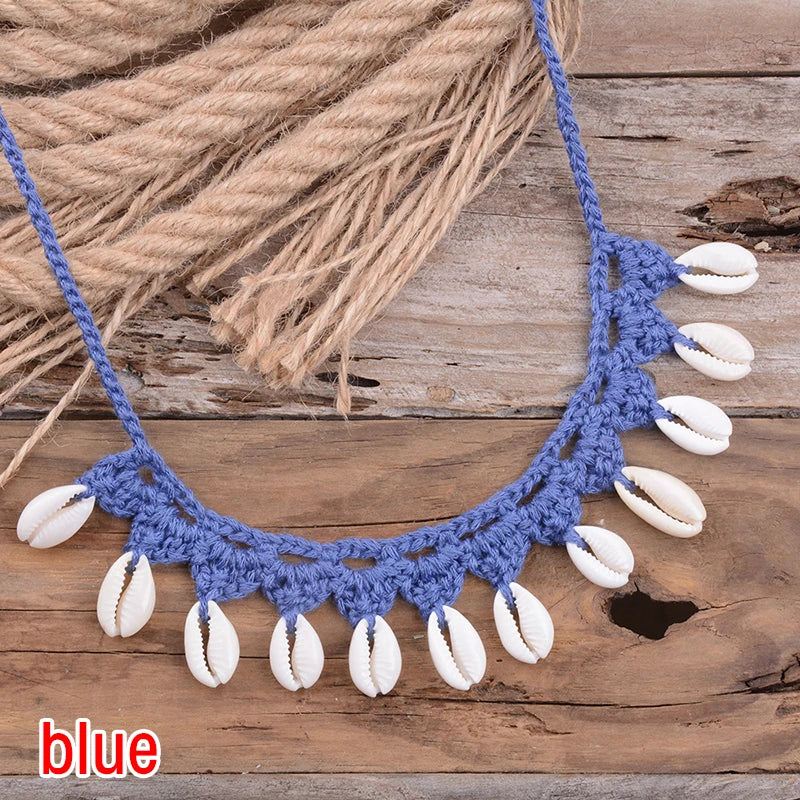 Shell Choker Necklace Natural Sea Cowrie Shell Rope Chain Choker Necklace