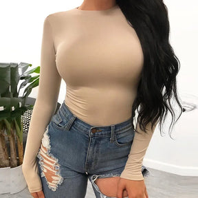 Sexy Y2k Women cotton Bodysuits Long Sleeve Bodysuit O Neck Body Top