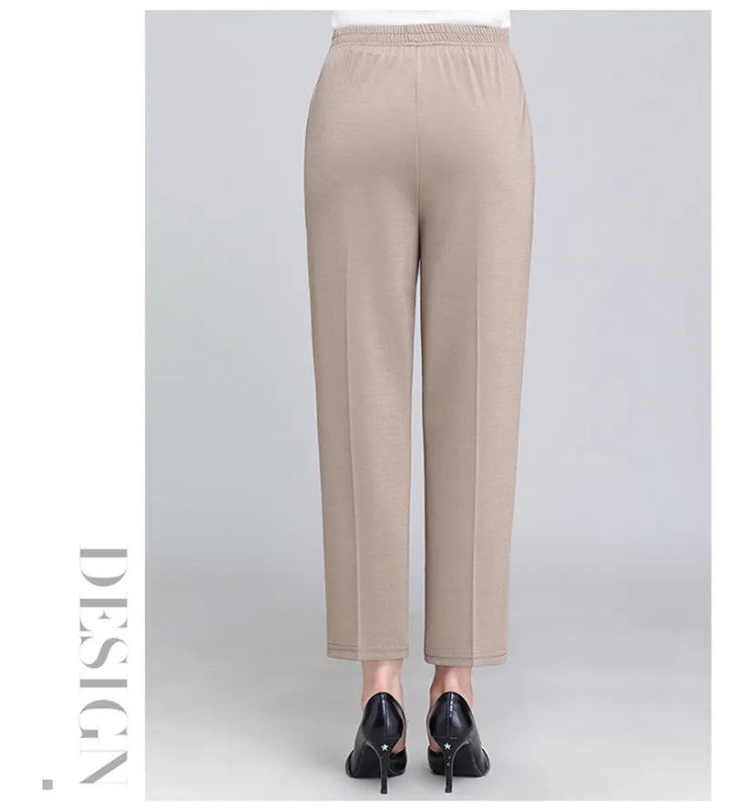 Spring Summer Pants Thin Elastic Waist Loose Cotton