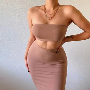 Long Skirt Sets Strapless Tube Top Bodycon Two Piece Outfit Summer Clothing