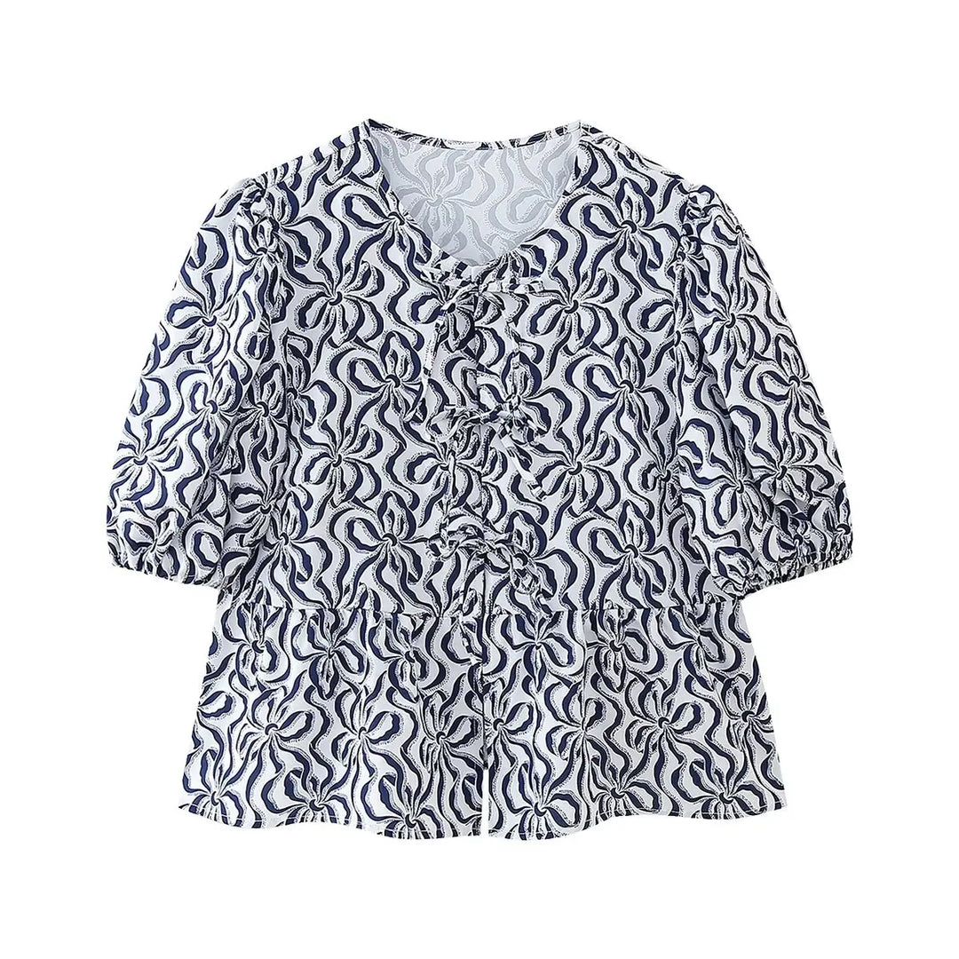 Leopard Blouse Puff Sleeve Crop Top Women's Summer Clothing