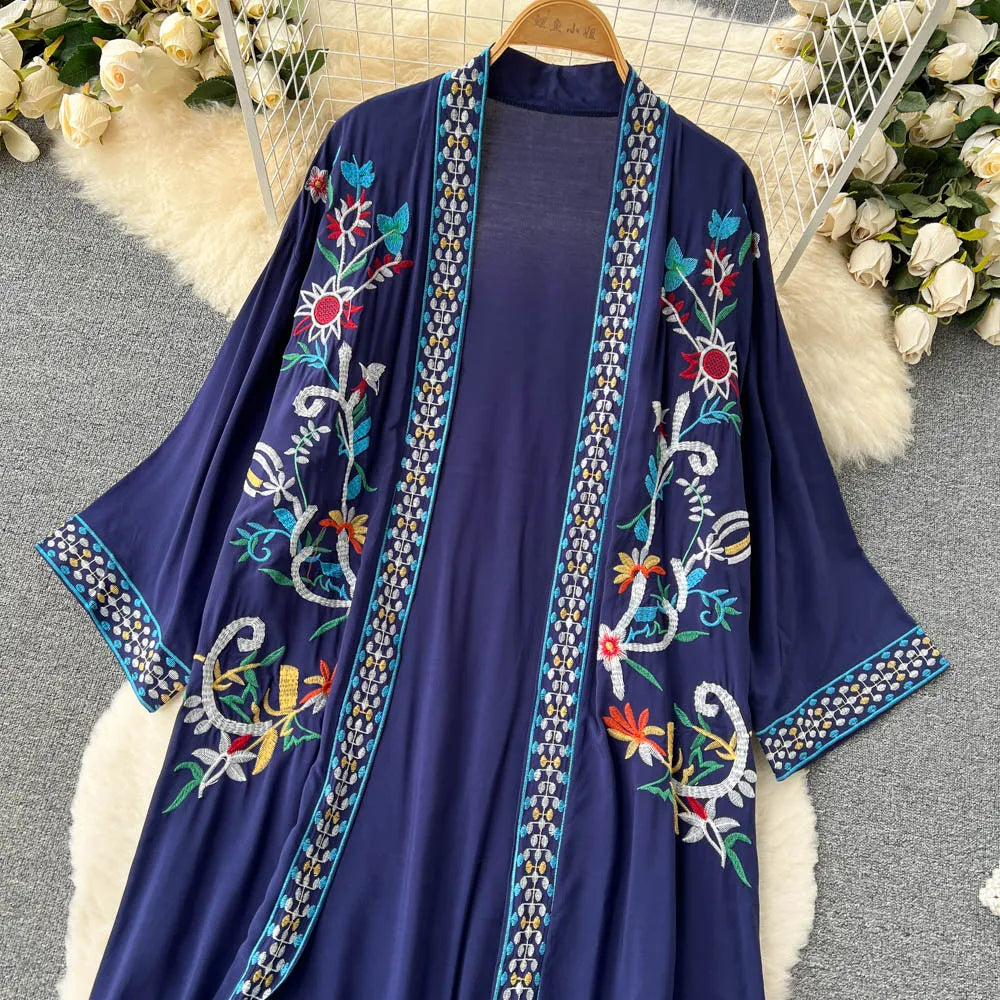 Retro Embroidery Sun Protection Shirt  Chiffon Long Streetwear