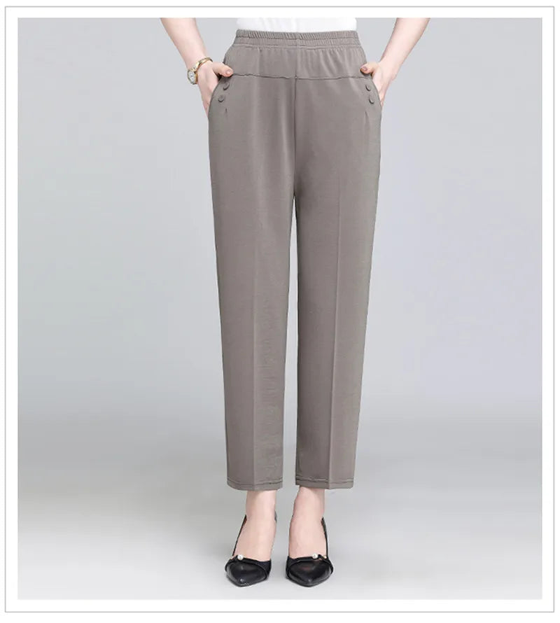 Spring Summer Pants Thin Elastic Waist Loose Cotton