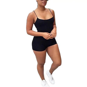 Jumpsuit Shorts Spaghetti Strap Sleeveless Bodysuit Bodycon Sports